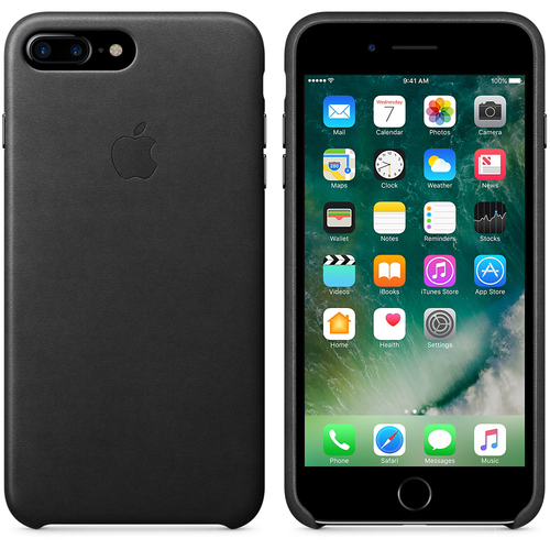 Apple iPhone 7+ Plus leather case - black noir coque/étui cuir