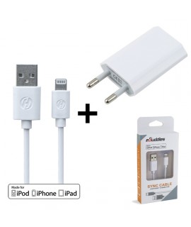 Pack 2 en 1 câble lightning + chargeur blanc secteur iPhone iPad 