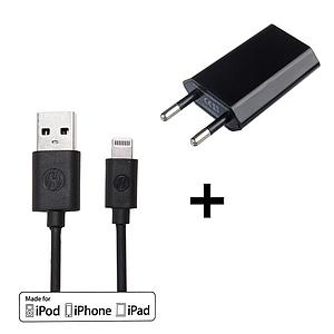 Pack 2 en 1 câble lightning + chargeur noir secteur iPhone iPad 